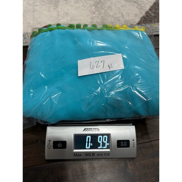 Fig & Vine XL Pom-Pom Trim Sheer Kaftan Teal Multicolor Satin Tie Cover-Up - Picture 11 of 11